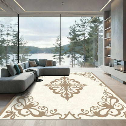 Elegant Cream Tan Filigree Medallion Rug