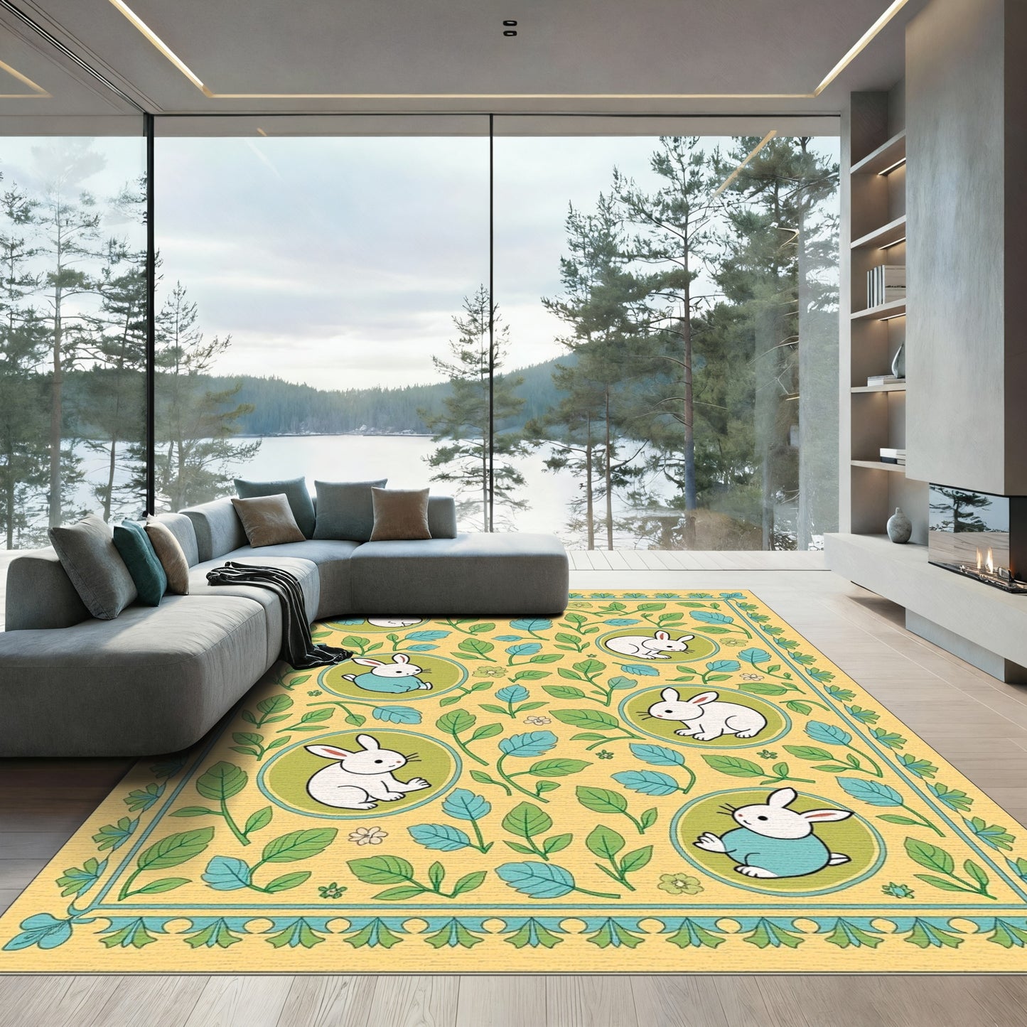 Whimsical Spring Bunny Garden Rug