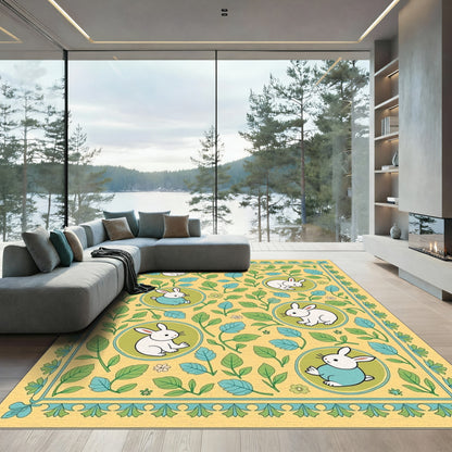 Whimsical Spring Bunny Garden Rug