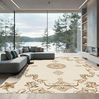Brown Floral Medallion Border Arrangement Rug