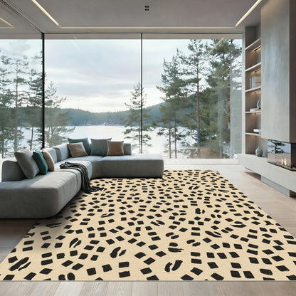 Abstract Black Square Brushstrokes Rug