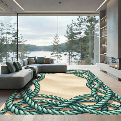 Ocean Blue Woven Rope Frame Rug