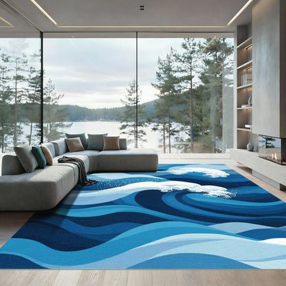 Deep Blue Ocean Wave Harmony Rug
