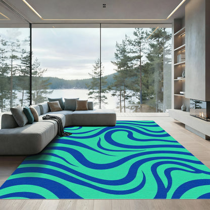 Aqua Blue Swirling Waves Rug
