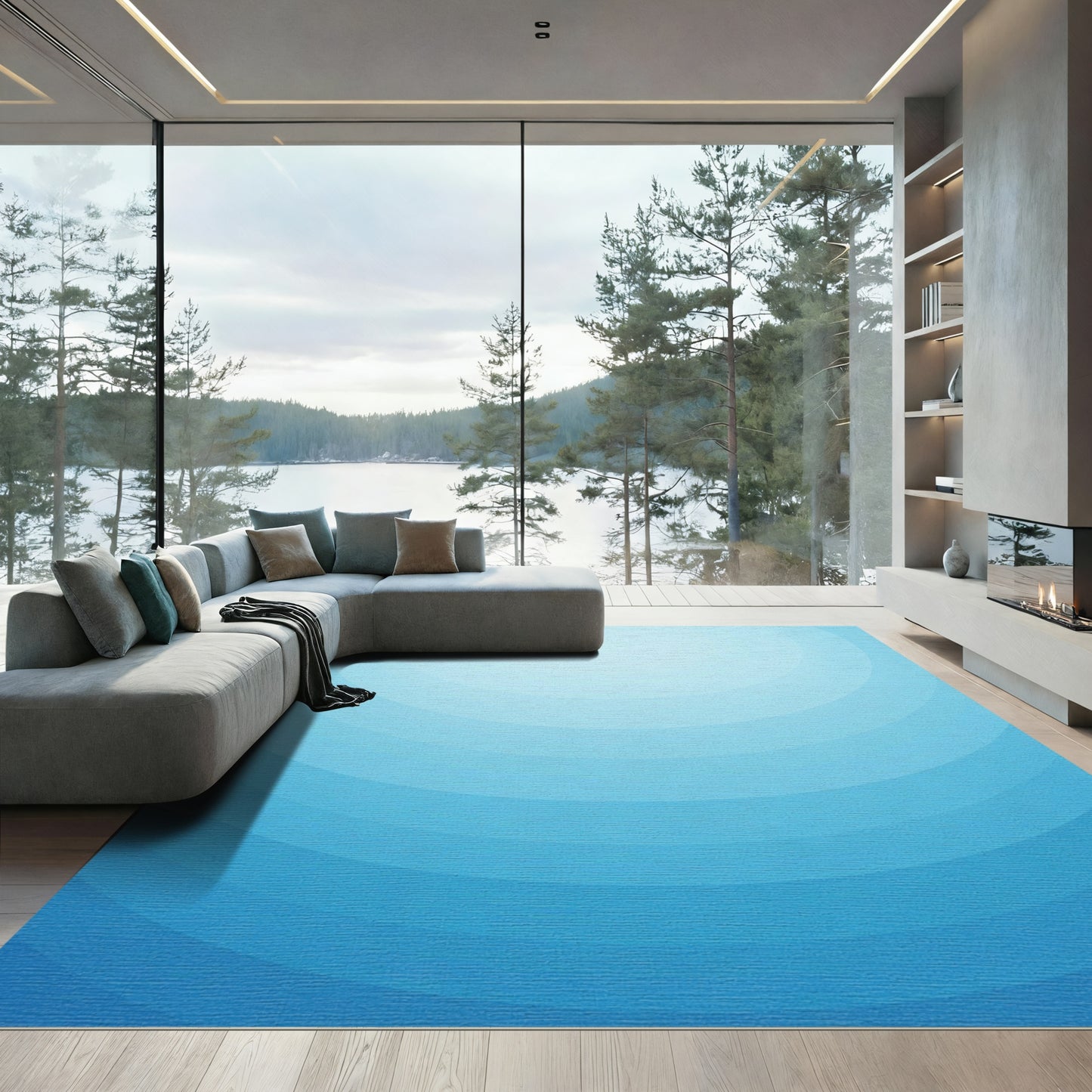 Tonal Blue Gradient Arc Rug