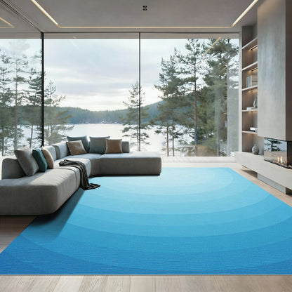 Tonal Blue Gradient Arc Rug