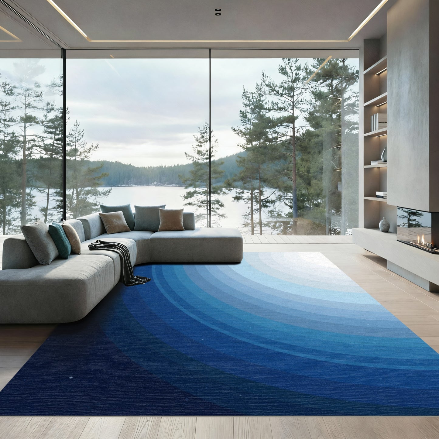 Concentric Blue Fade Arc Rug
