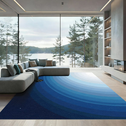 Concentric Blue Fade Arc Rug