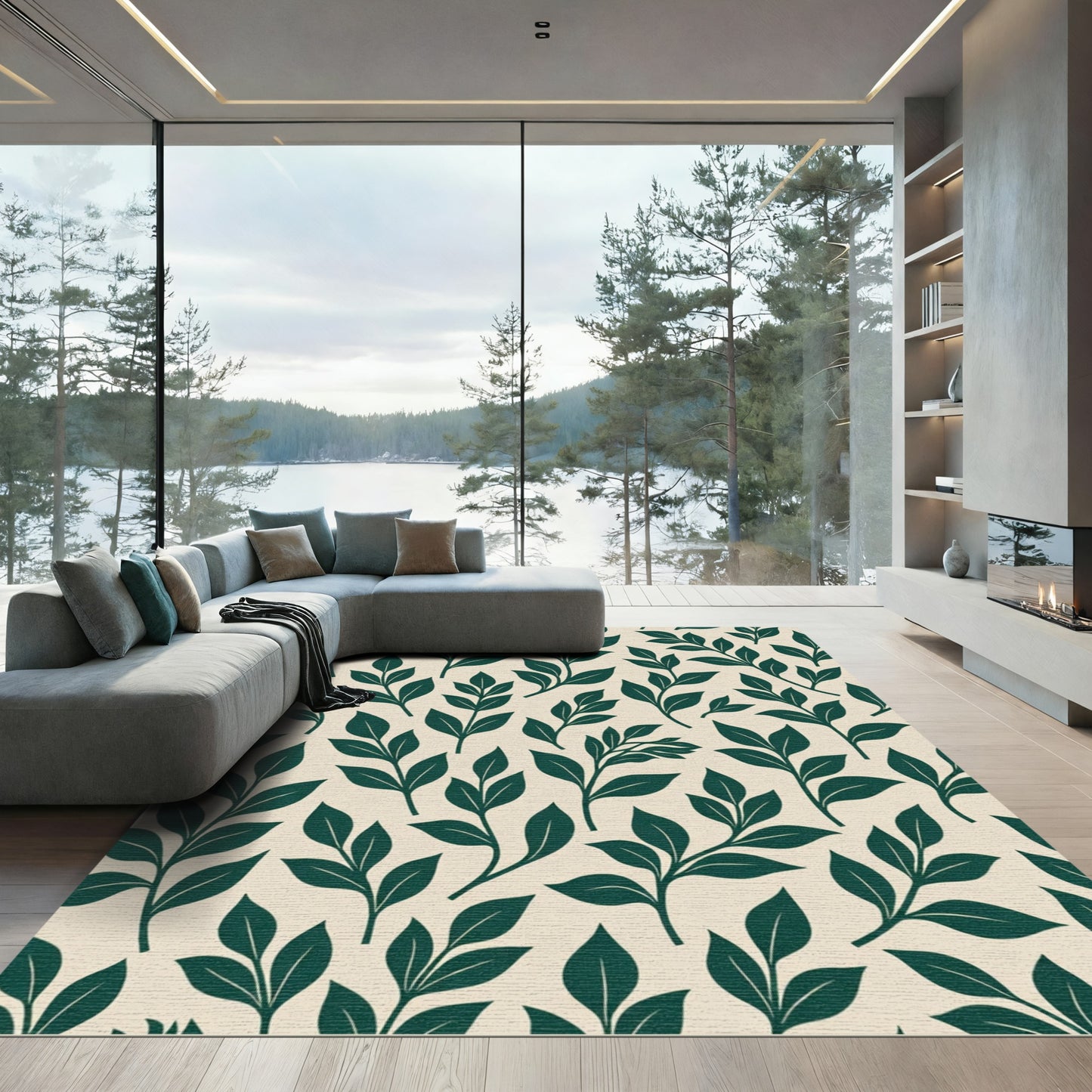 Deep Emerald Botanical Branch Repeat Rug