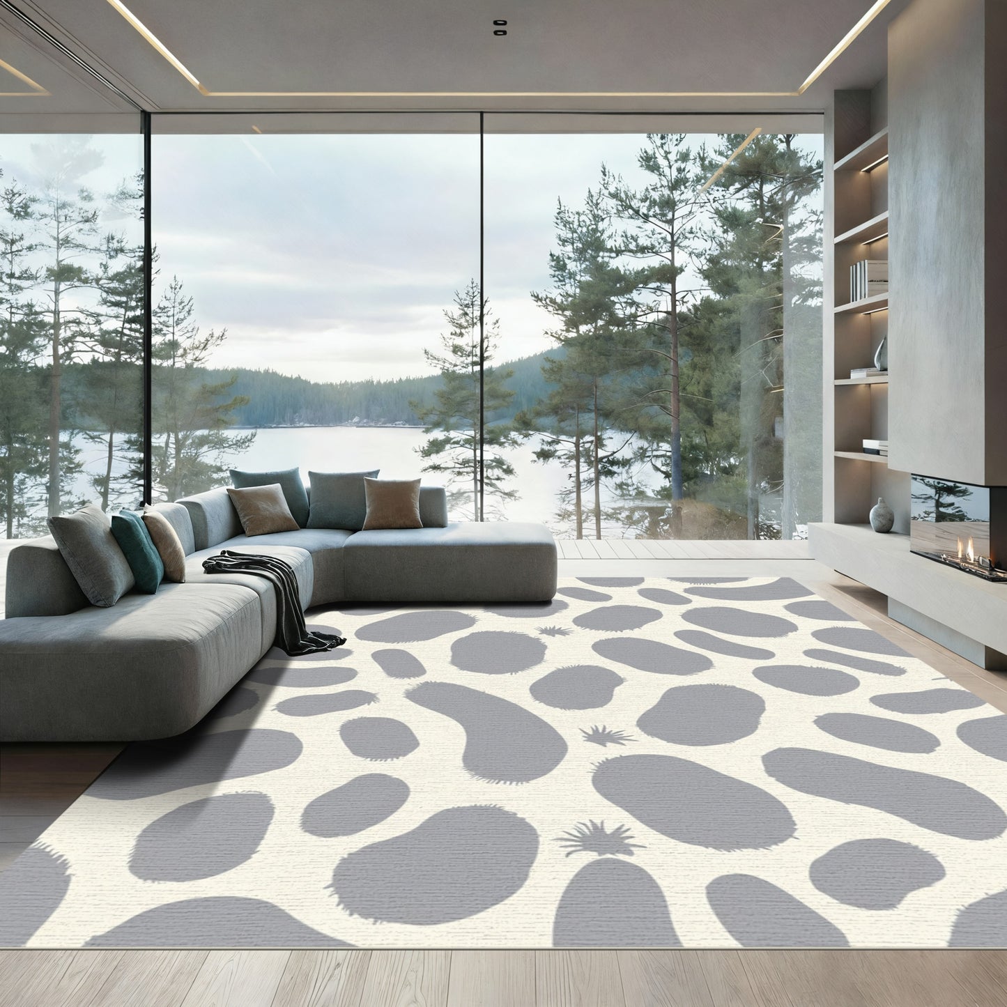 Gray Spatter Organic Abstract Rug