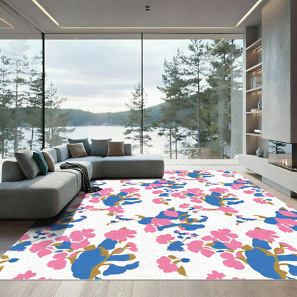 Pink Blue Abstract Floral Branches Rug