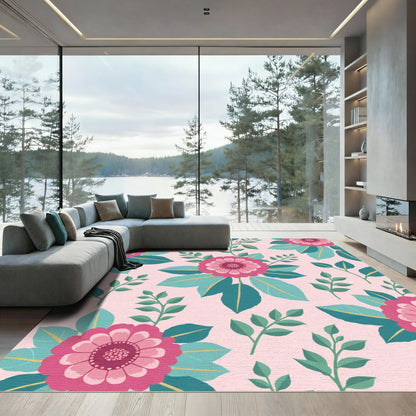 Pink Bloom Leafy Garden Rug