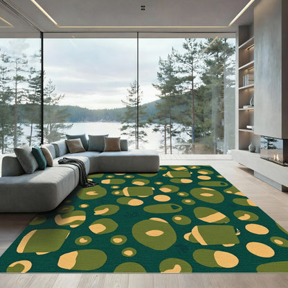 Abstract Olive Green Ochre Shapes Rug