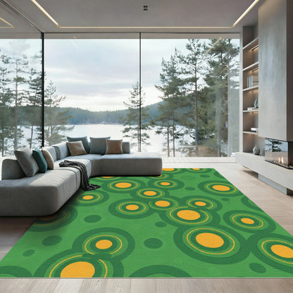 Retro Green Orange Concentric Circles Rug