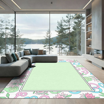 Pastel Floral Alphabet And Numbers Border Rug