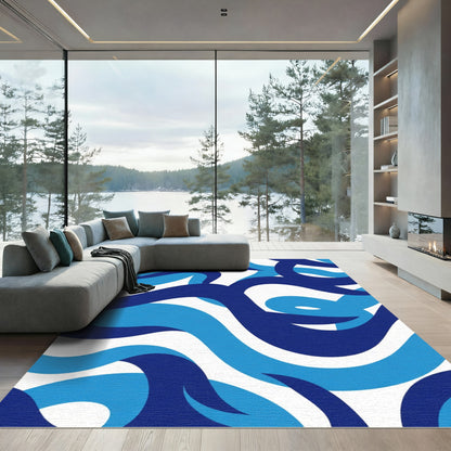 Blue Abstract Swirl Wave Rug