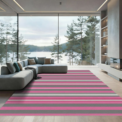 Pink Gray White Striped Harmony Rug