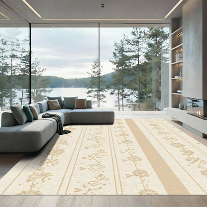 Soft Beige Vertical Floral Stripe Rug