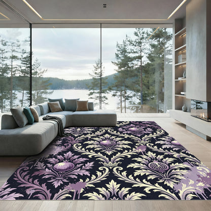 Violet Pomegranate Damask Crown Rug