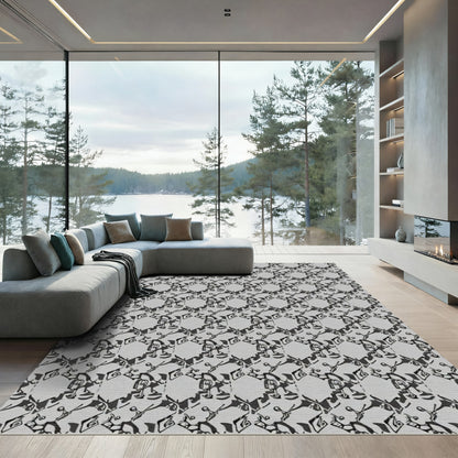 Gray Black Abstract Hexagonal Forms Rug