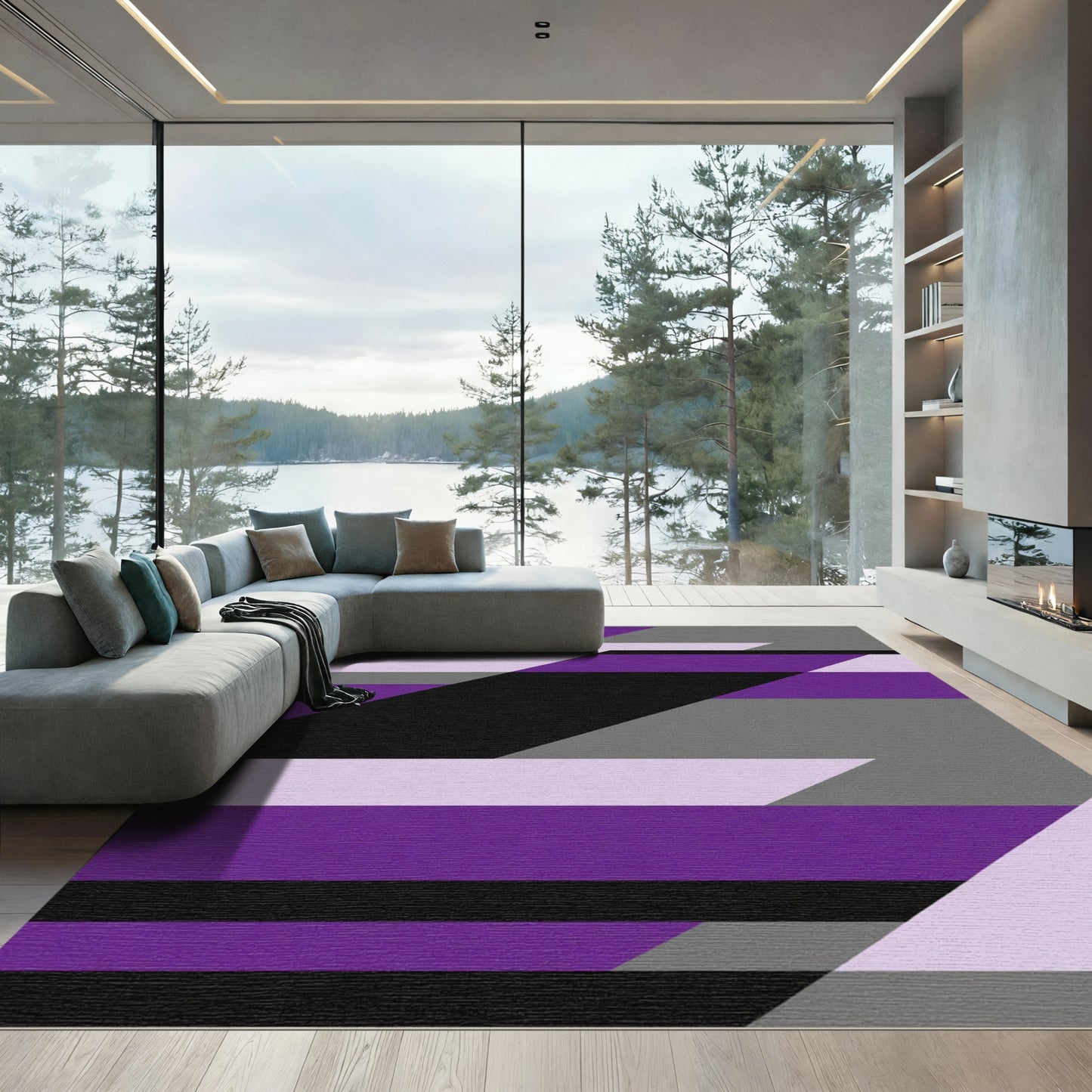 Bold Purple Geometric Abstract Rug
