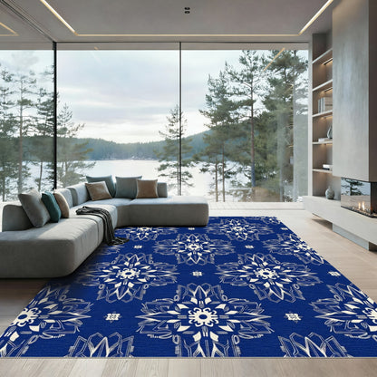 Cream Art Deco Medallion Royal Blue Rug
