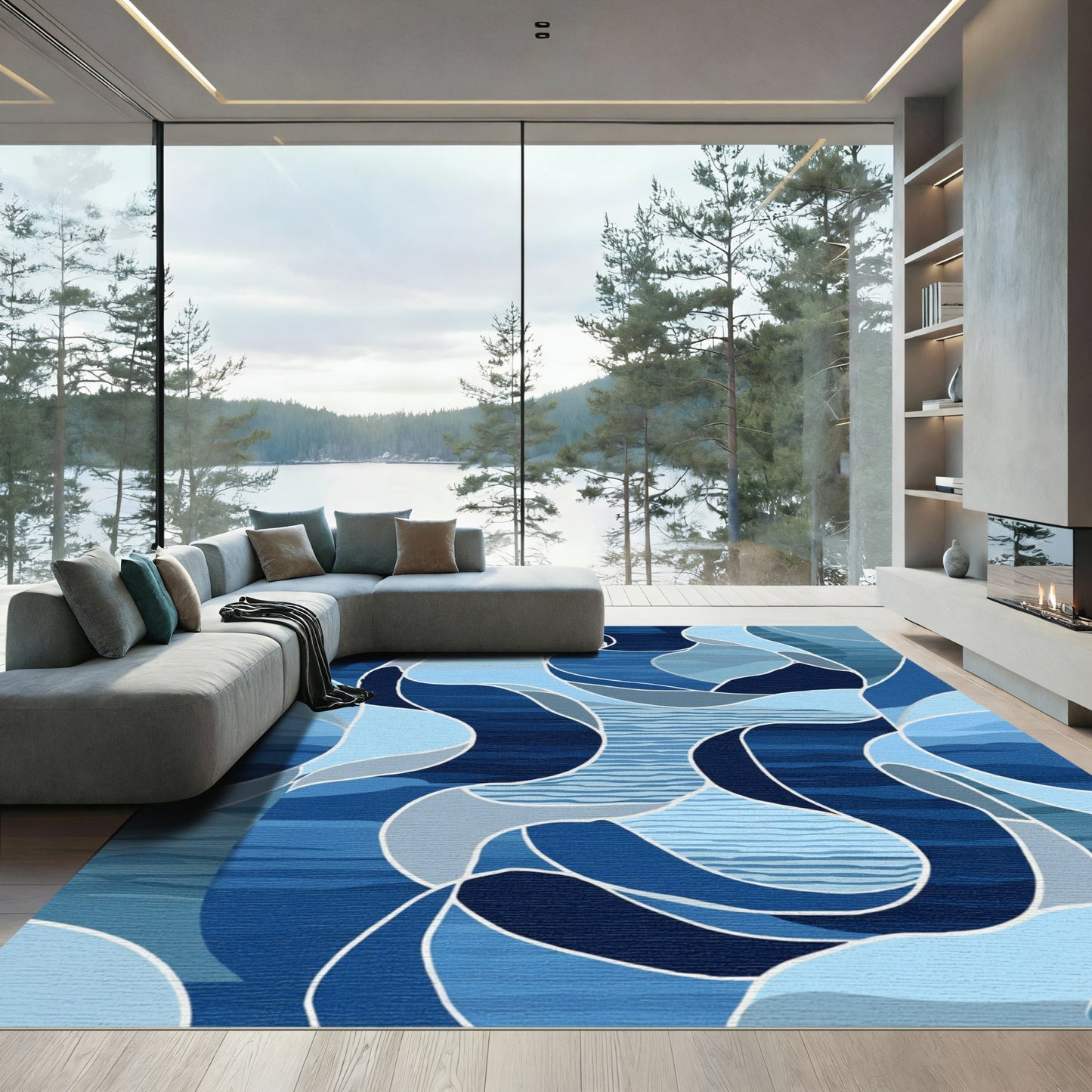 Abstract Blue Organic Wave Rug