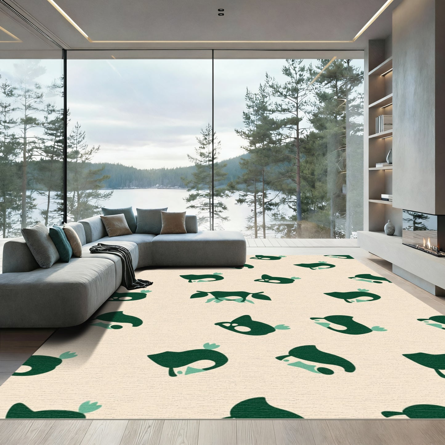 Whimsical Teal and Green Bird Pattern Rug