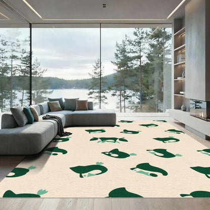 Whimsical Teal and Green Bird Pattern Rug