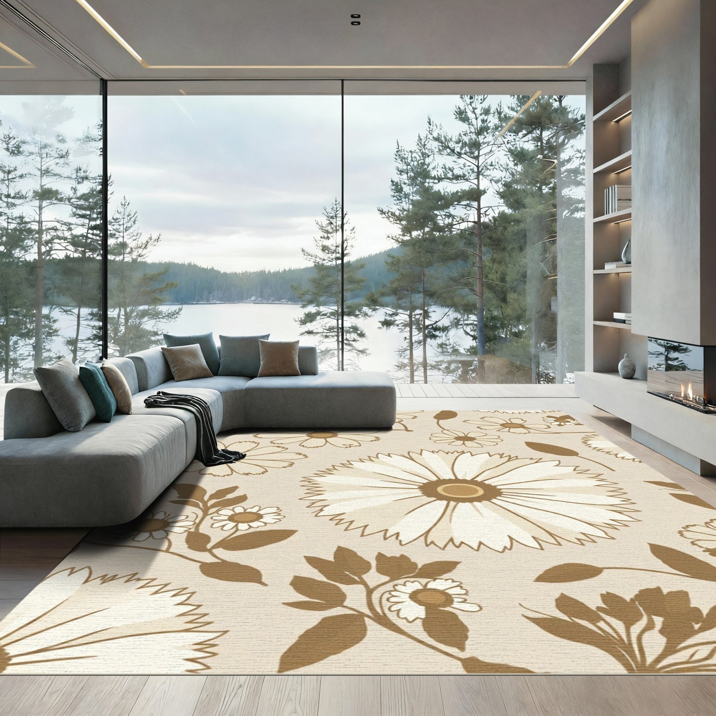 Brown Floral Bloom Medallion Rug