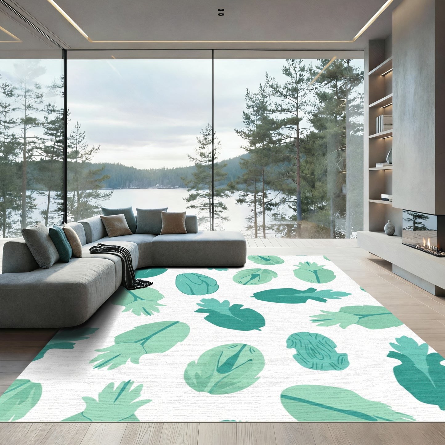 Teal Leaf Medley All Over Print Rug
