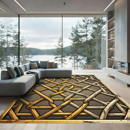Golden Woven Interlace Geometric Rug