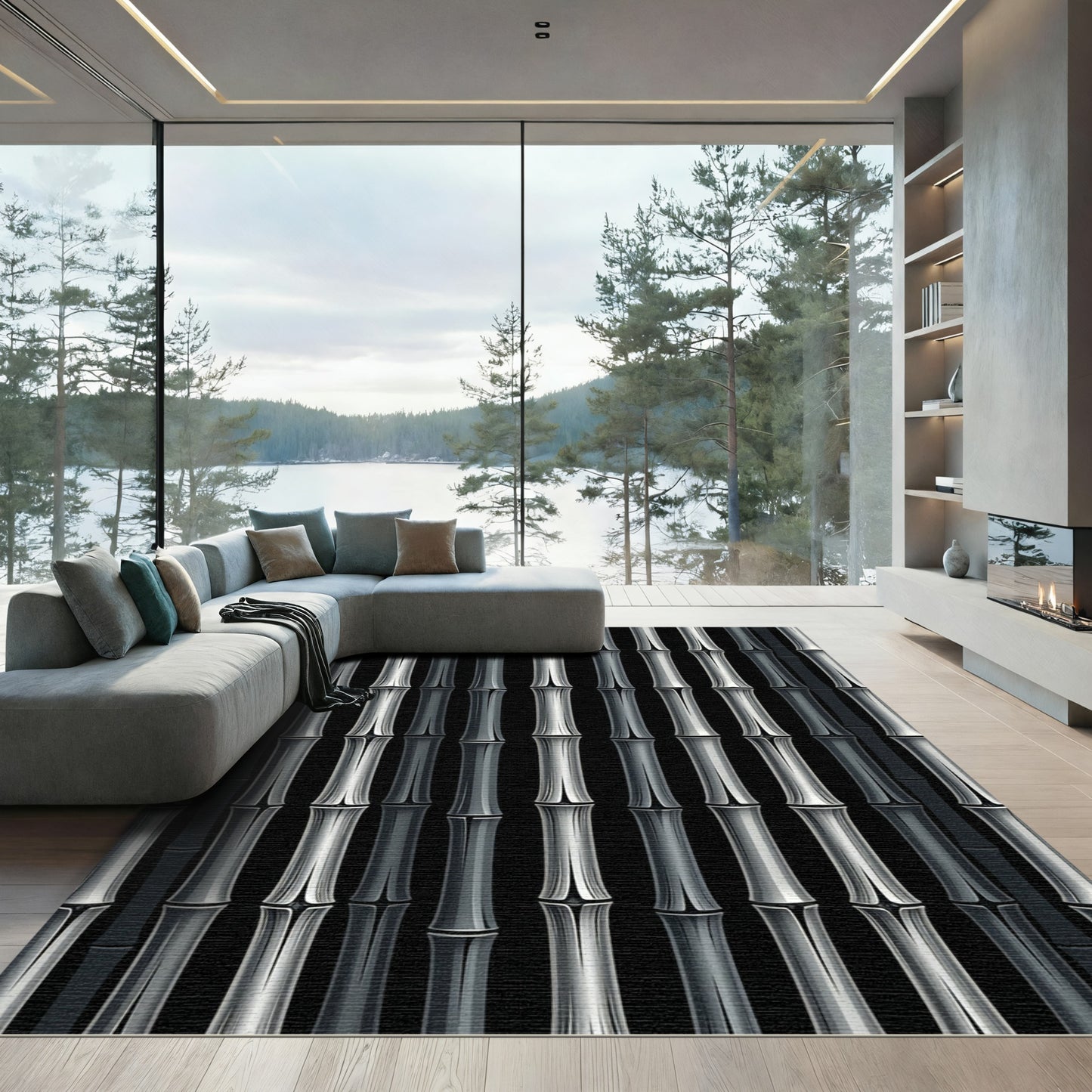 Dark Silver Bamboo Vertical Texture Rug