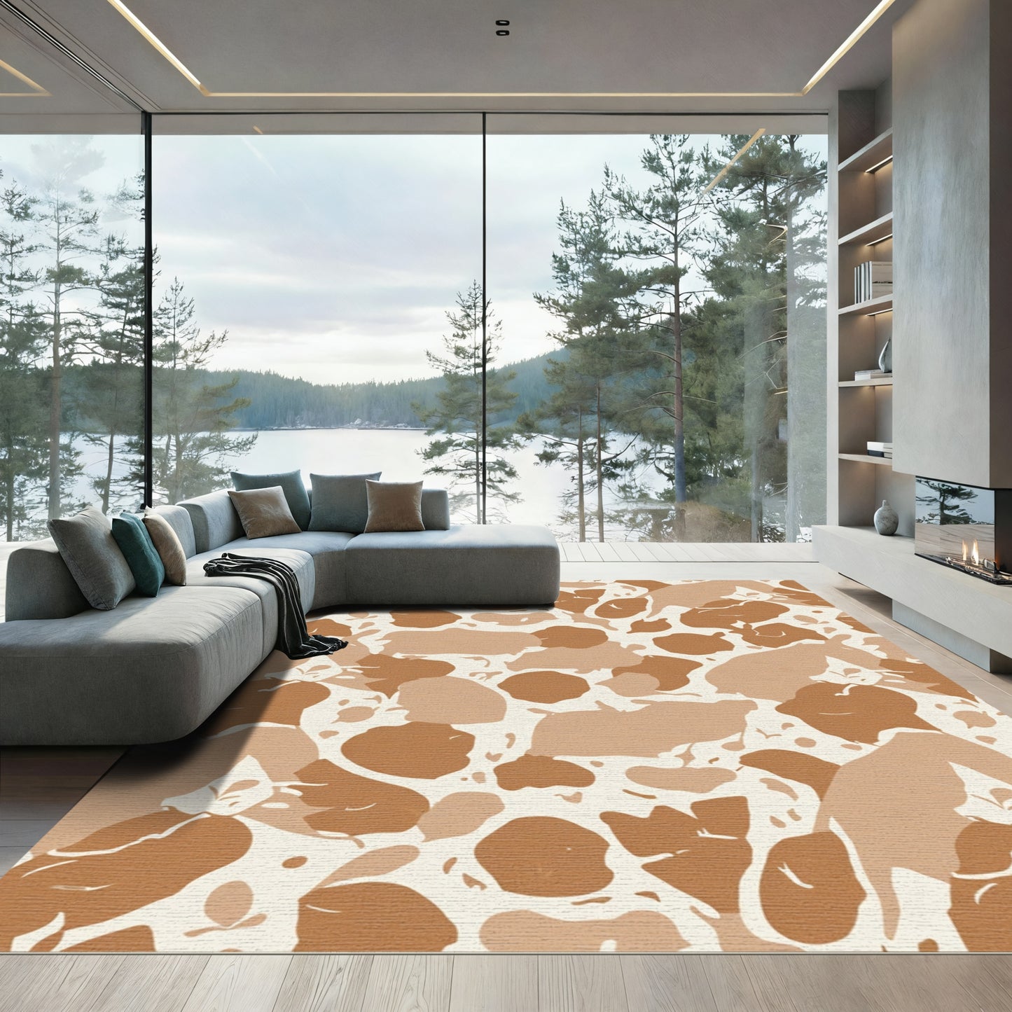 Earthy Abstract Pebble Camouflage Rug