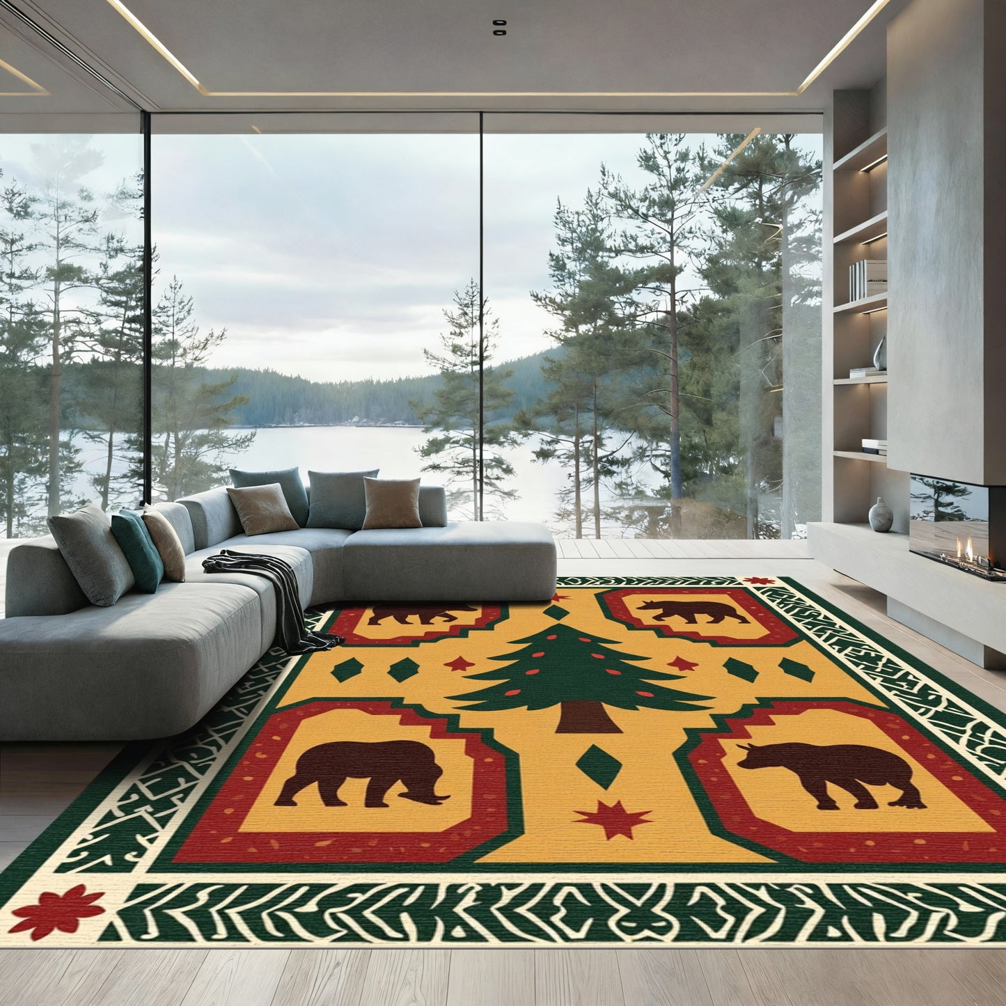 Woodland Bear and Tree Folklore Rug