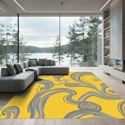 Golden Swirl Abstract Fluid Rug