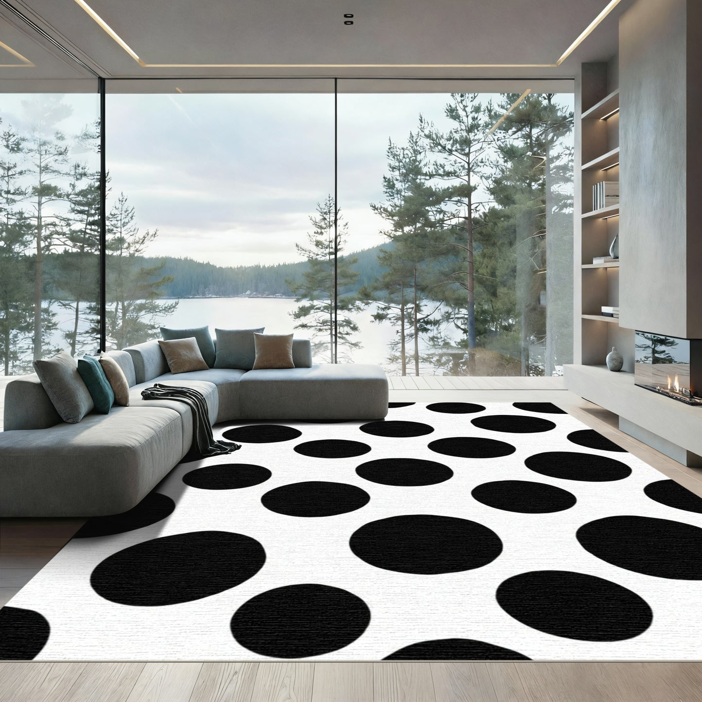 Bold Black Polka Dot Background Rug