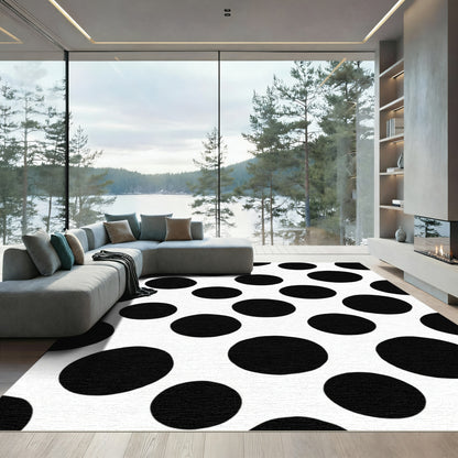 Bold Black Polka Dot Background Rug
