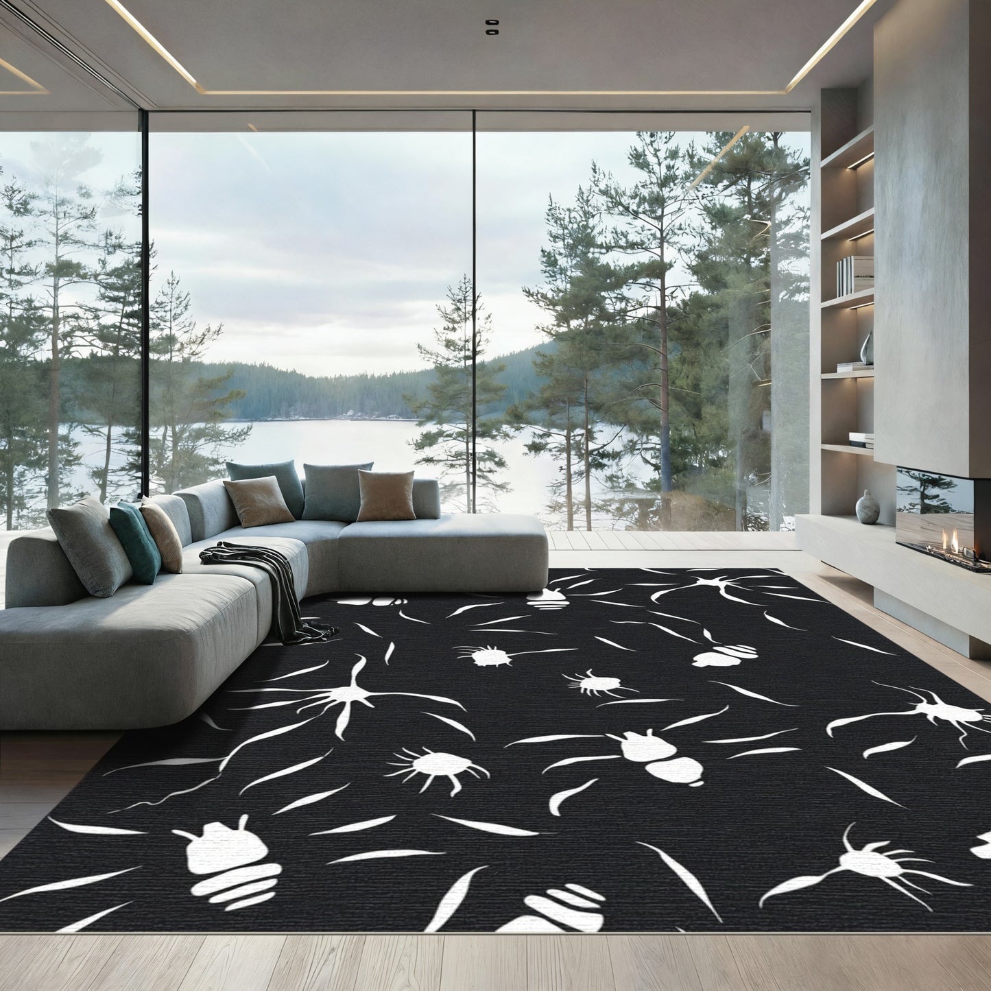 Chic White Bug Whimsical Scatter Rug