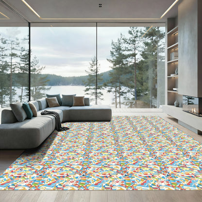 Abstract Swirls Blue Yellow Red Rug
