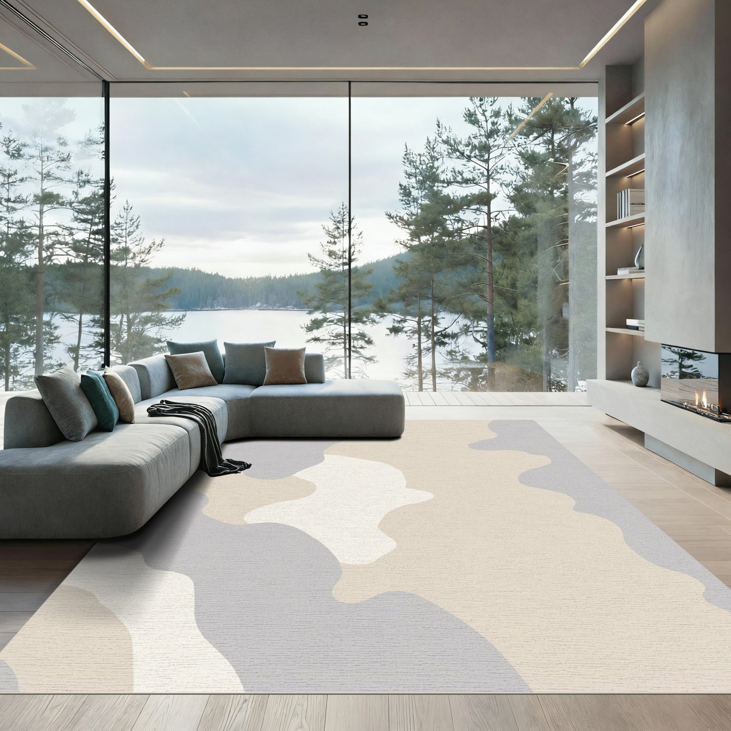 Soft Camouflage Blocks Neutral Tones Rug