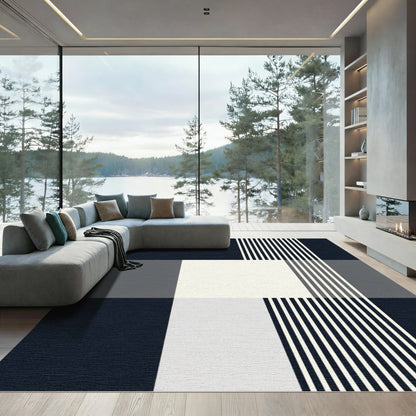 Navy White Gray Buffalo Plaid Stripes Rug