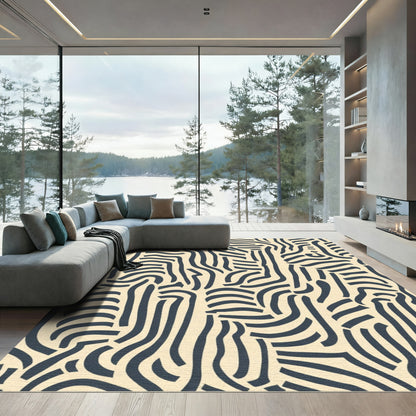 Cream Navy Abstract Organic Lines Rug