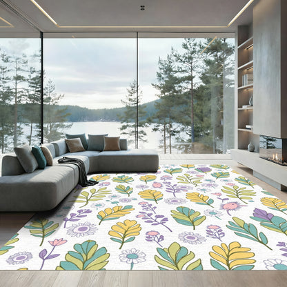 Pastel Leaf and Flower Garden Illustration Rug