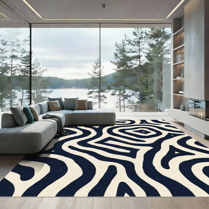 Bold Navy Cream Labyrinth Flow Rug