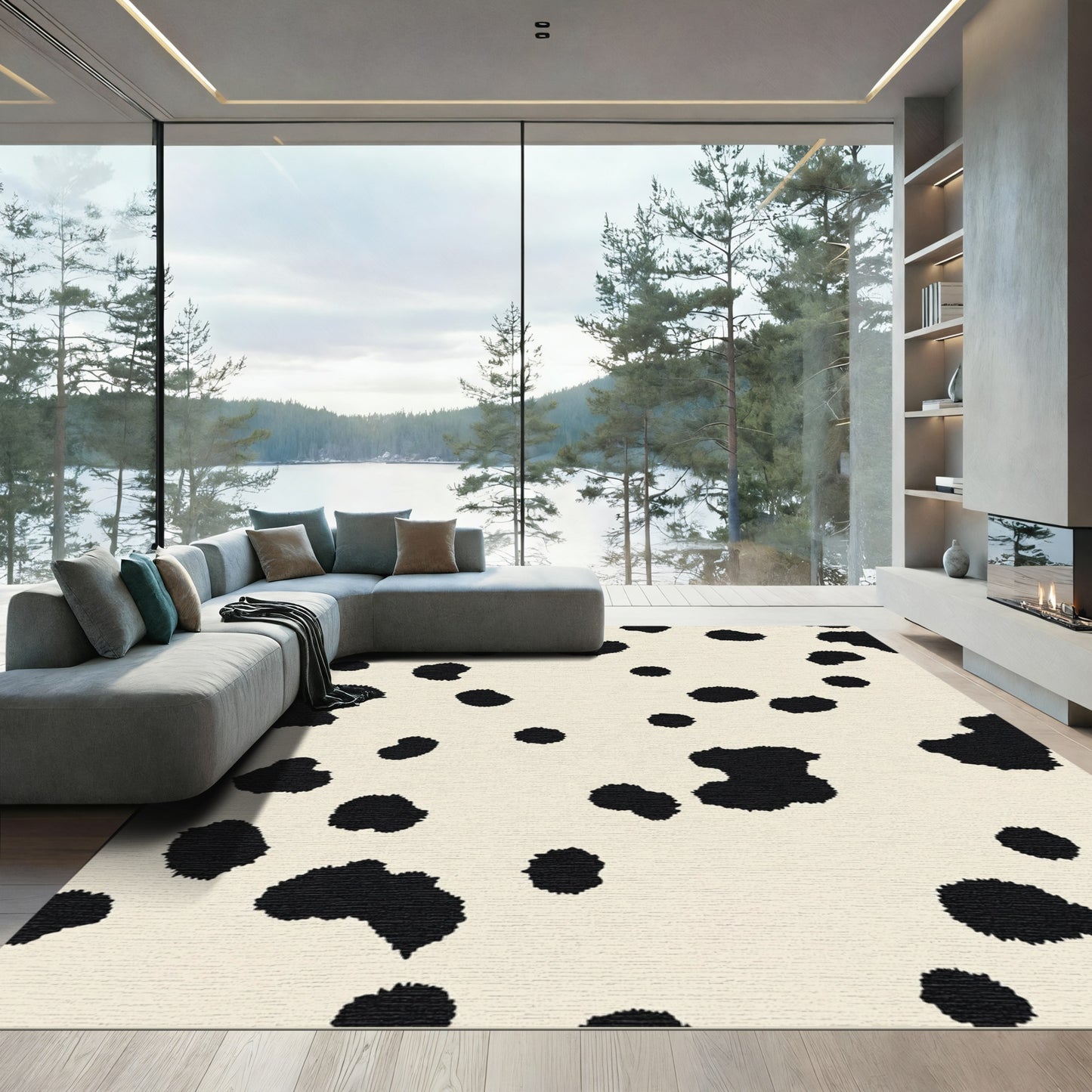 Cream Back White Spotty Contemporary Rug