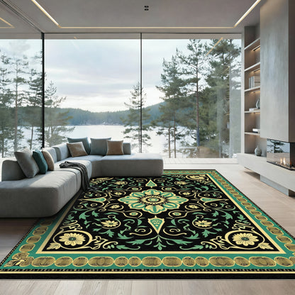 Mandala Floral Black and Gold Rug