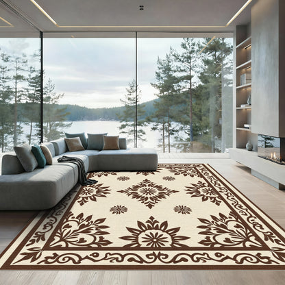 Brown Ornamental Floral Centerpiece Rug