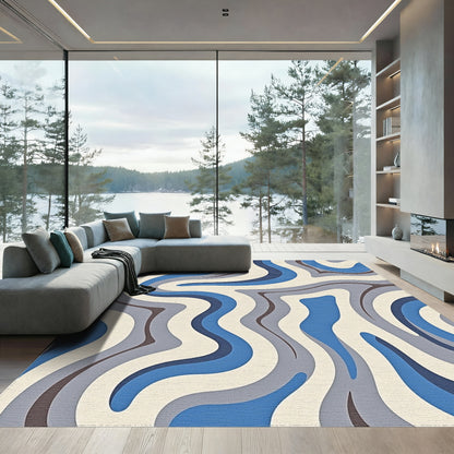 Blue Gray Wavy Abstract Rug
