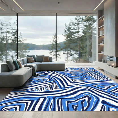 Modern Blue White Abstract Stripe Rug